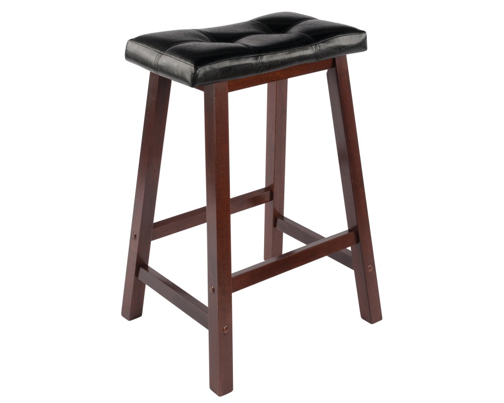 Mona Cushion Saddle Seat Counter Stool, Walnut and Black