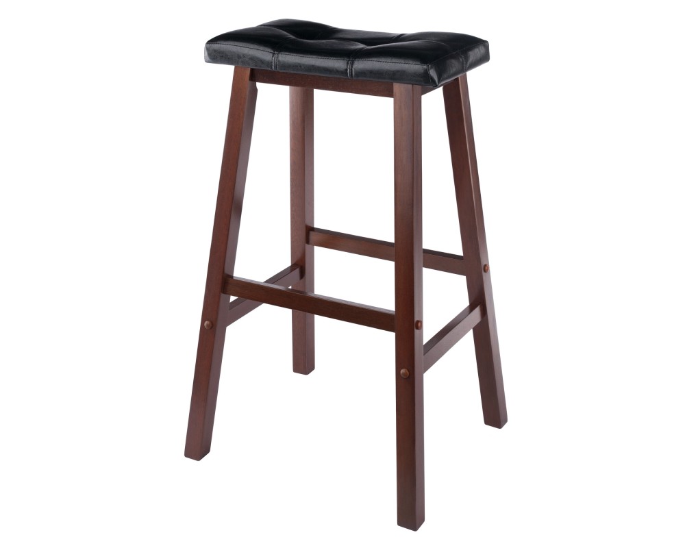 Mona Cushion Saddle Seat Bar Stool, Walnut and Black