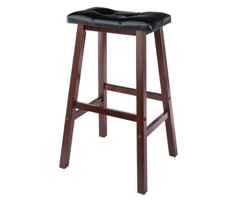 Mona Cushion Saddle Seat Bar Stool, Walnut and Black