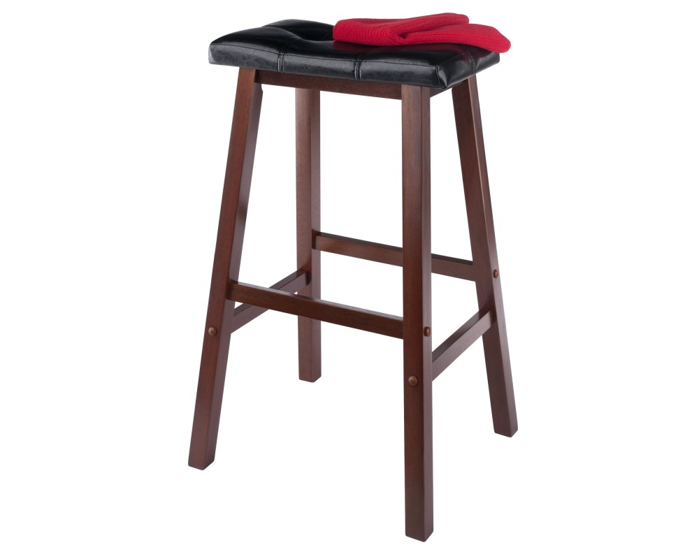 Mona Cushion Saddle Seat Bar Stool, Walnut and Black