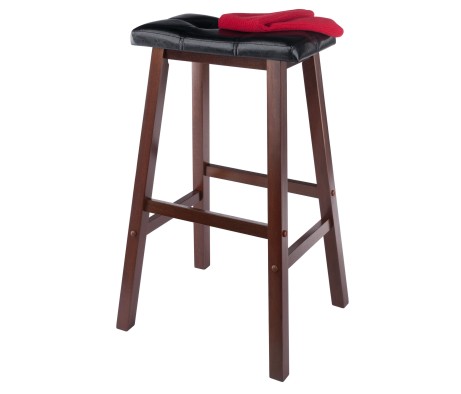 Mona Cushion Saddle Seat Bar Stool, Walnut and Black