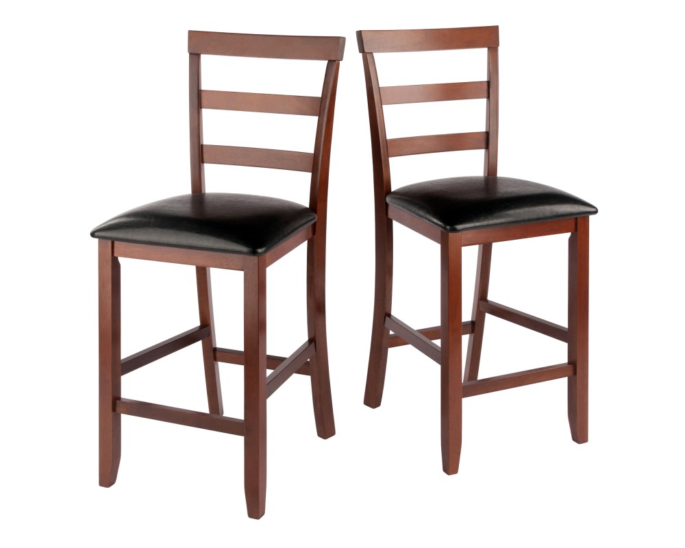 Simone 2-Pc Cushion Ladder Back Counter Stool Set, Walnut and Black