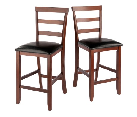 Simone 2-Pc Cushion Ladder Back Counter Stool Set, Walnut and Black