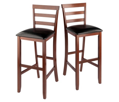 Simone 2-Pc Ladder-Back Cushion Seat Bar Stool Set, Walnut and Black