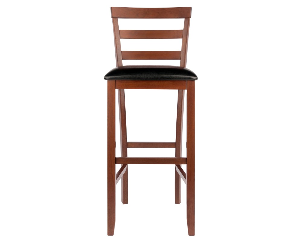 Simone 2-Pc Ladder-Back Cushion Seat Bar Stool Set, Walnut and Black