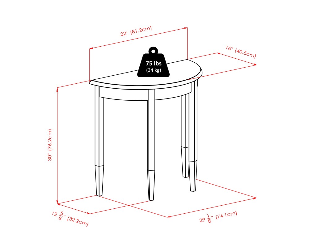 Concord Half Moon Console Table, 32' Wide, 30' High, Walnut