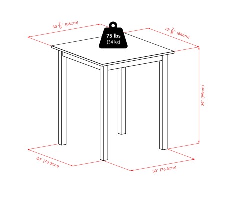Parkland High Dining Table, 39' High, 34' Wide, Walnut
