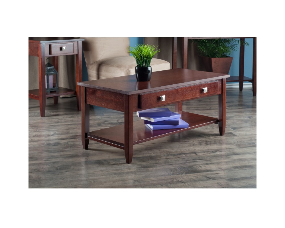 Richmond Coffee Table with Drawer, 40' Wide, 18' High, Walnut