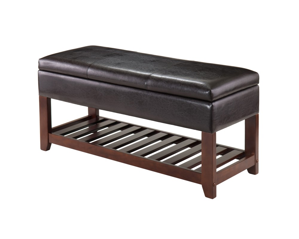 Monza Storage Chest Bench With Shoe Rack, 43 Wide, Espresso and Walnut