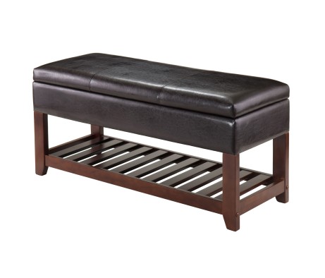 Monza Storage Chest Bench With Shoe Rack, 43 Wide, Espresso and Walnut