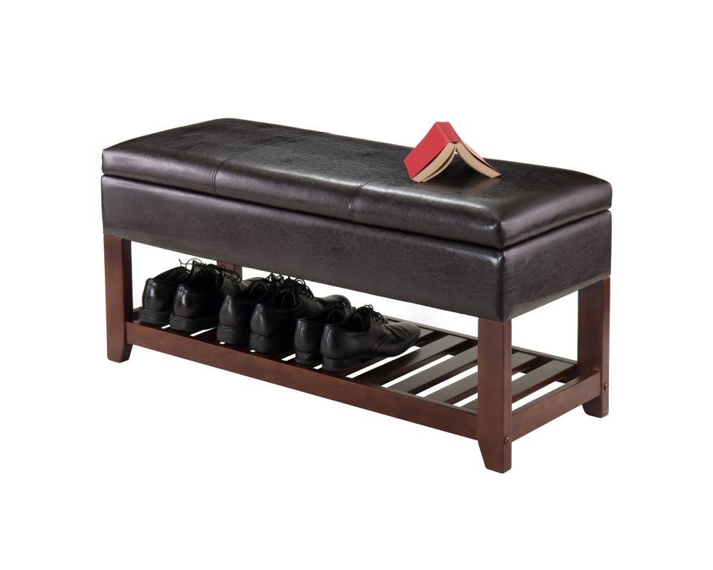 Monza Storage Chest Bench With Shoe Rack, 43 Wide, Espresso and Walnut