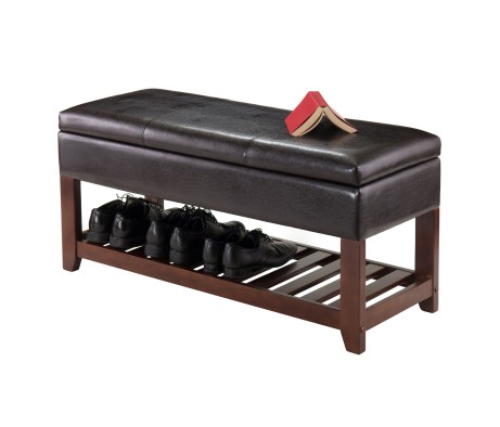 Monza Storage Chest Bench With Shoe Rack, 43 Wide, Espresso and Walnut