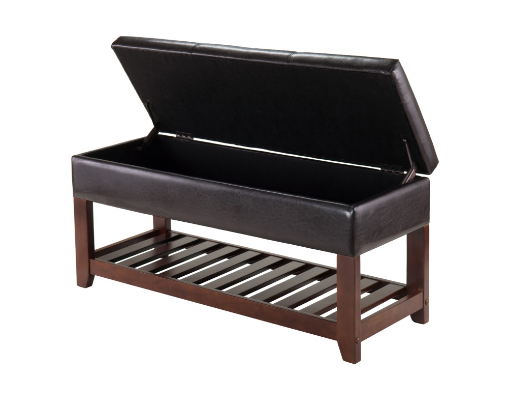 Monza Storage Chest Bench With Shoe Rack, 43 Wide, Espresso and Walnut