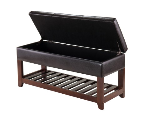 Monza Storage Chest Bench With Shoe Rack, 43 Wide, Espresso and Walnut
