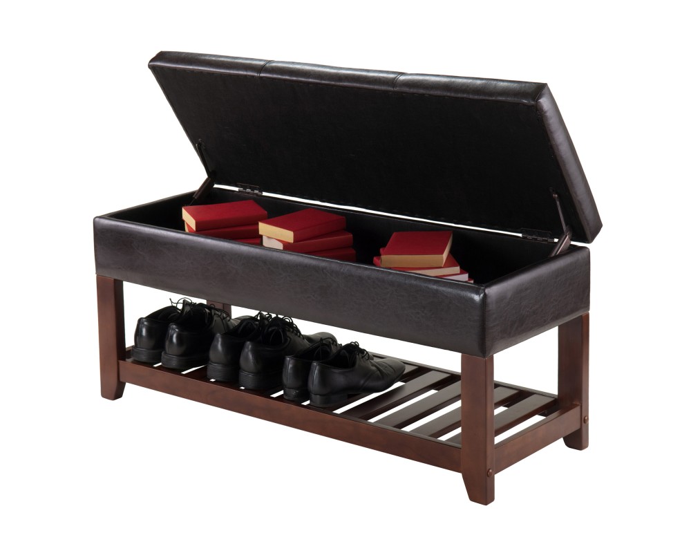 Monza Storage Chest Bench With Shoe Rack, 43 Wide, Espresso and Walnut