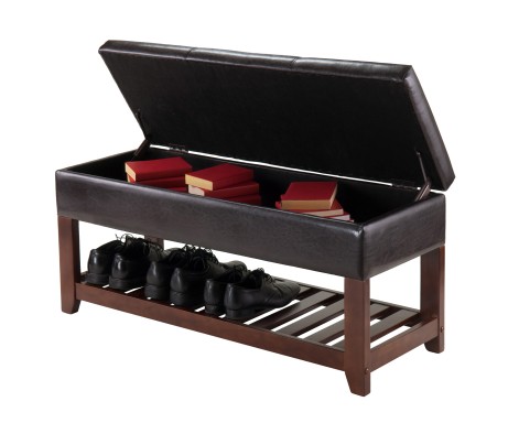 Monza Storage Chest Bench With Shoe Rack, 43 Wide, Espresso and Walnut