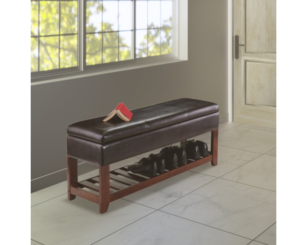 Monza Storage Chest Bench With Shoe Rack, 43 Wide, Espresso and Walnut