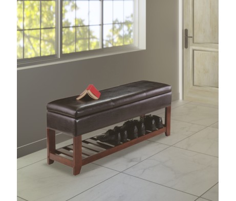 Monza Storage Chest Bench With Shoe Rack, 43 Wide, Espresso and Walnut