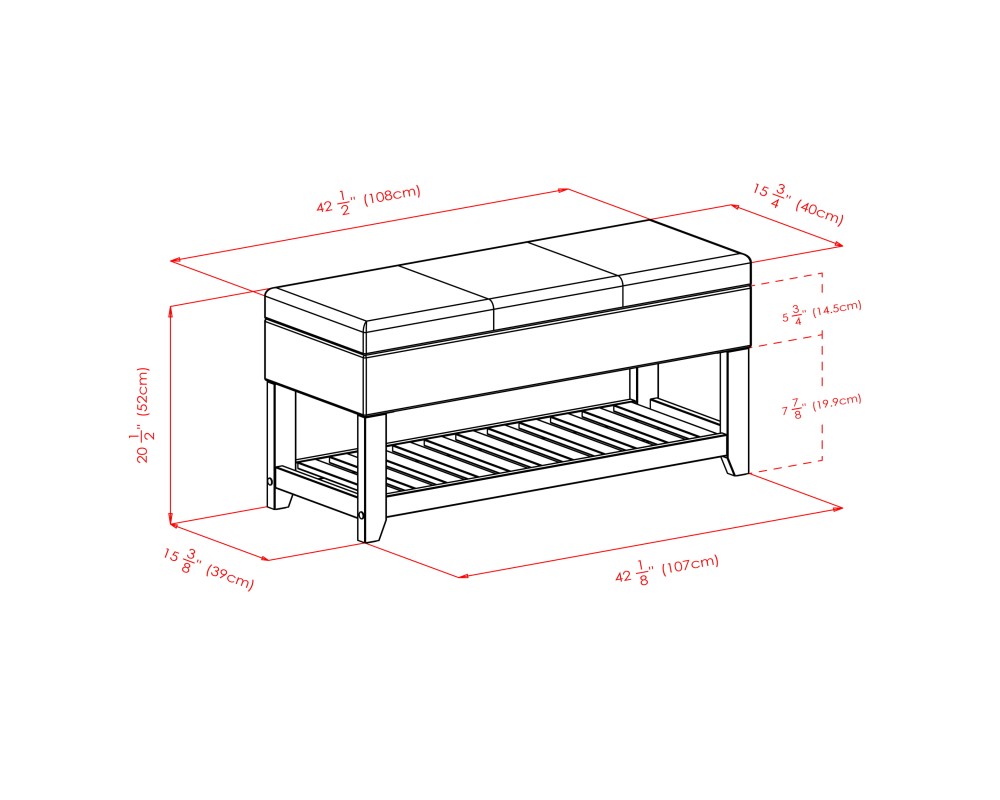 Monza Storage Chest Bench With Shoe Rack, 43 Wide, Espresso and Walnut