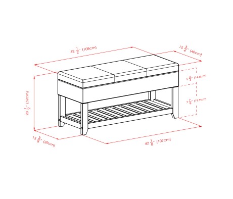 Monza Storage Chest Bench With Shoe Rack, 43 Wide, Espresso and Walnut
