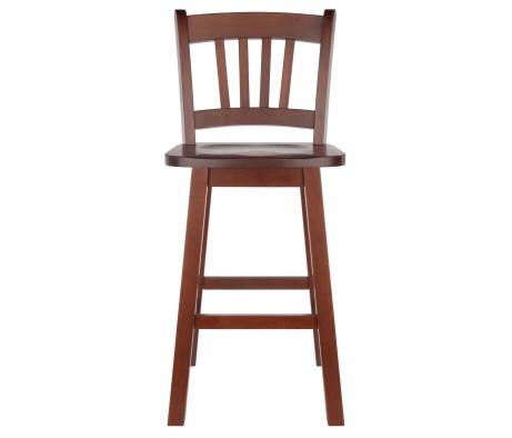 Fina 360-Swivel Counter Stool with Slat Back and Footrests, 38' High, Walnut