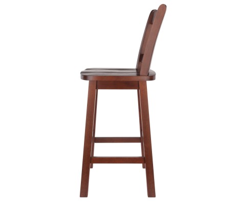 Fina 360-Swivel Counter Stool with Slat Back and Footrests, 38' High, Walnut