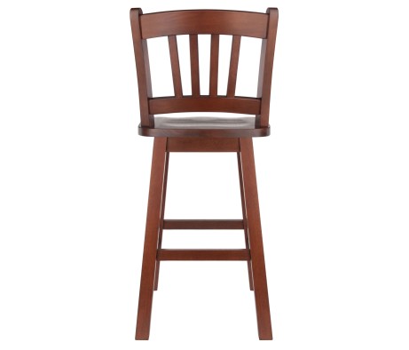 Fina 360-Swivel Counter Stool with Slat Back and Footrests, 38' High, Walnut
