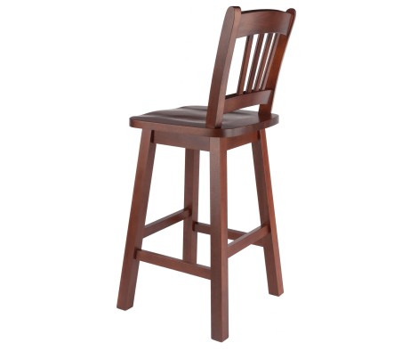 Fina 360-Swivel Counter Stool with Slat Back and Footrests, 38' High, Walnut