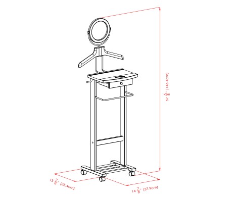 Vanity Mobile Valet Stand, 58' High, Walnut