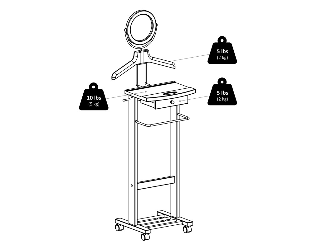 Vanity Mobile Valet Stand, 58' High, Walnut