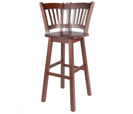 Fina 360-Swivel Bar Stool with Slat Back and Footrests, 44' High, Walnut