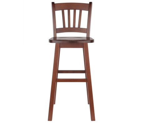 Fina 360-Swivel Bar Stool with Slat Back and Footrests, 44' High, Walnut