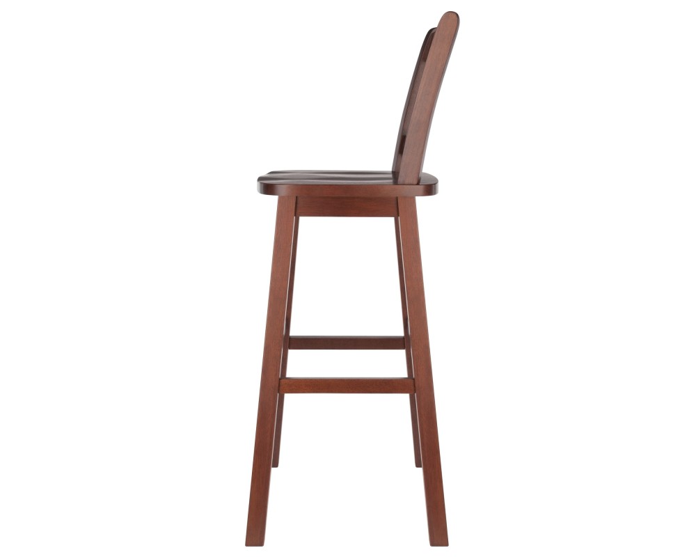 Fina 360-Swivel Bar Stool with Slat Back and Footrests, 44' High, Walnut