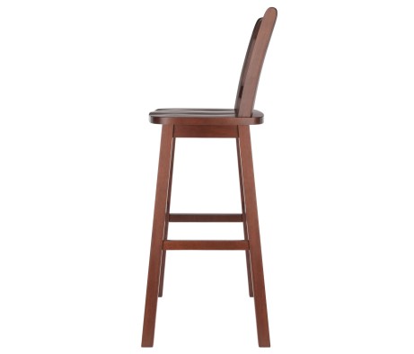 Fina 360-Swivel Bar Stool with Slat Back and Footrests, 44' High, Walnut