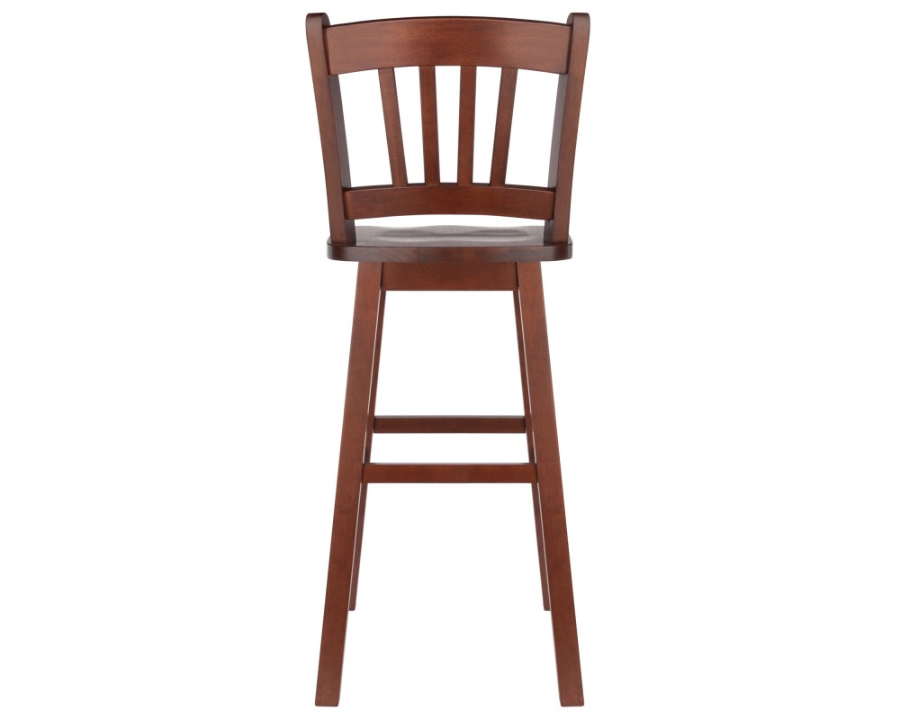 Fina 360-Swivel Bar Stool with Slat Back and Footrests, 44' High, Walnut