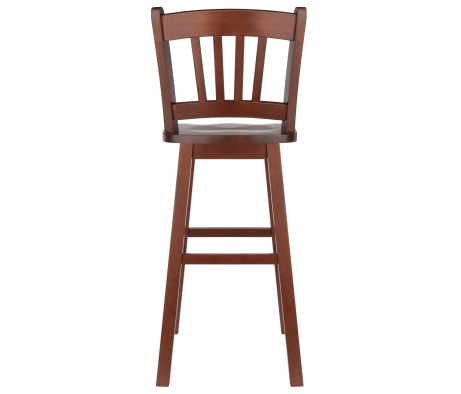 Fina 360-Swivel Bar Stool with Slat Back and Footrests, 44' High, Walnut