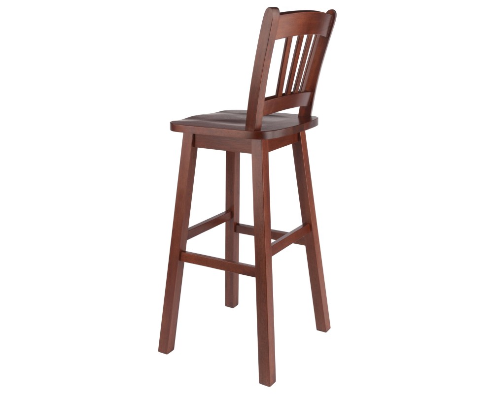 Fina 360-Swivel Bar Stool with Slat Back and Footrests, 44' High, Walnut