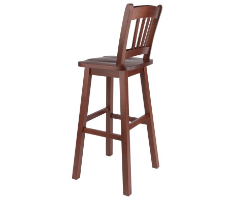 Fina 360-Swivel Bar Stool with Slat Back and Footrests, 44' High, Walnut