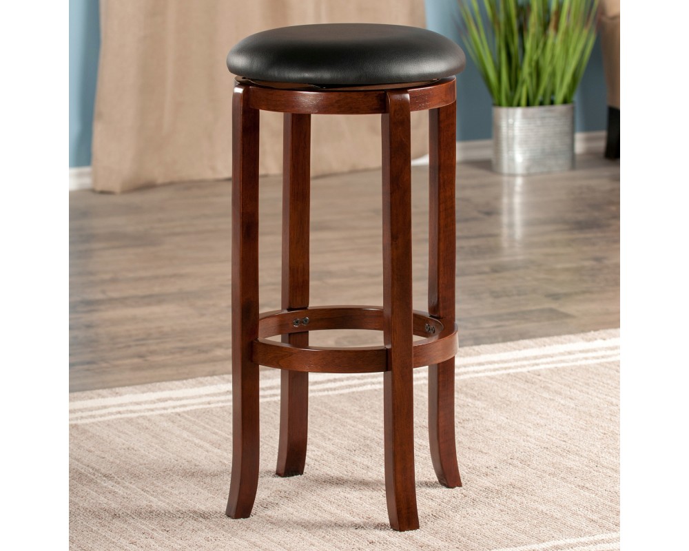 Walcott Cushion Swivel Seat Bar Stool, Walnut and Black