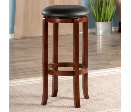 Walcott Cushion Swivel Seat Bar Stool, Walnut and Black