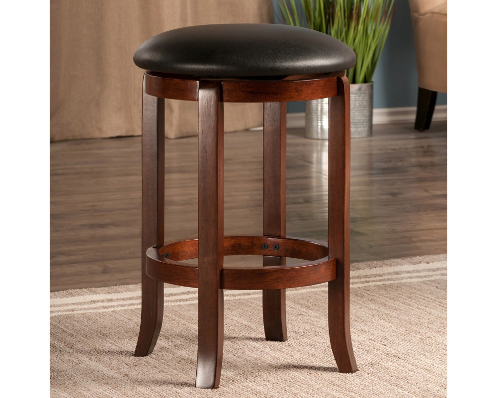 Walcott Cushion Swivel Seat Counter Stool, Walnut and Black