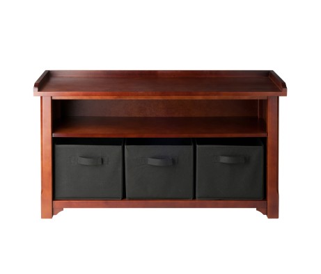 Verona 4-Pc Storage Bench with 3 Foldable Fabric Baskets, Walnut and Black