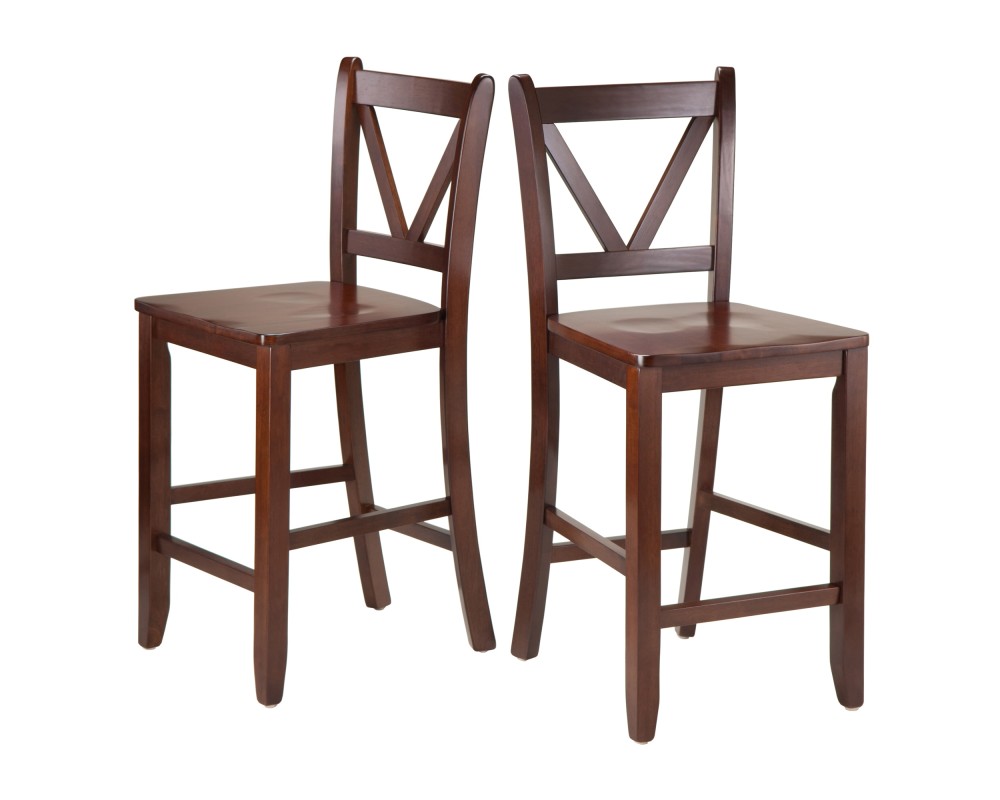 Victor 2-Pc V-Back Counter Stool Set, Walnut