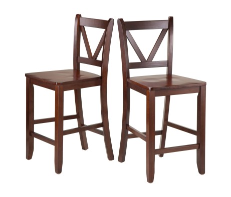 Victor 2-Pc V-Back Counter Stool Set, Walnut