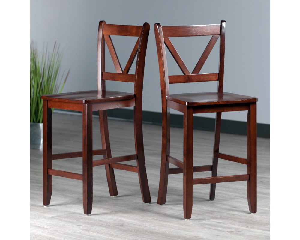 Victor 2-Pc V-Back Counter Stool Set, Walnut
