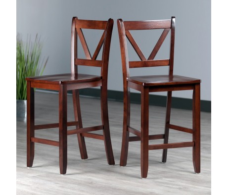 Victor 2-Pc V-Back Counter Stool Set, Walnut