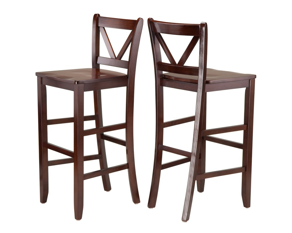 Victor 2-Pc V-Back Bar Stool Set, Walnut