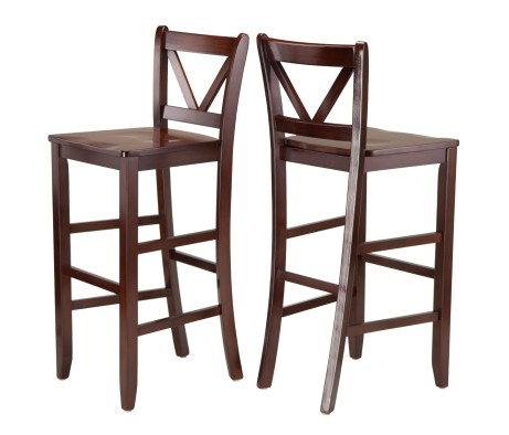Victor 2-Pc V-Back Bar Stool Set, Walnut