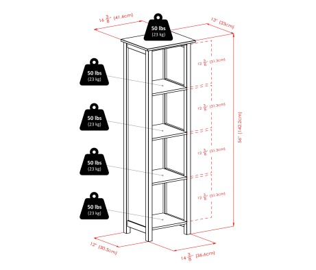 Verona 5-Pc 4-Tier Storage Shelf with 4 Foldable Fabric Baskets, Walnut and Black