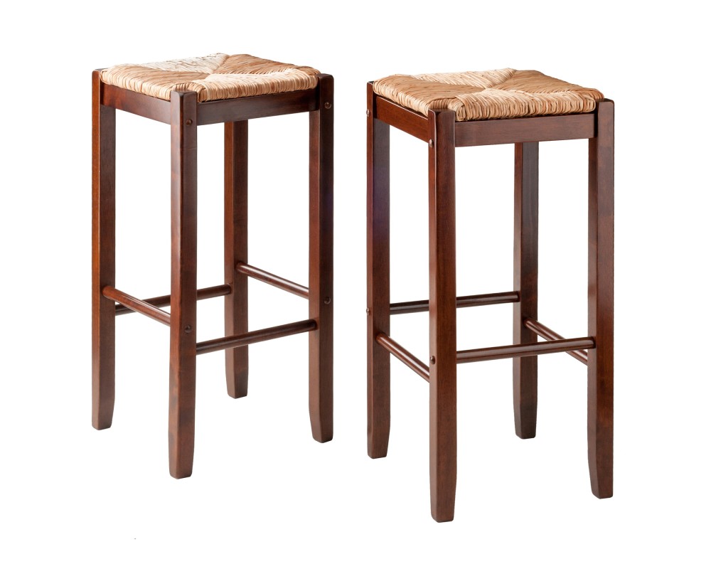 Kaden 2-Pc Rush Seat Bar Stool Set, 29' High, Walnut